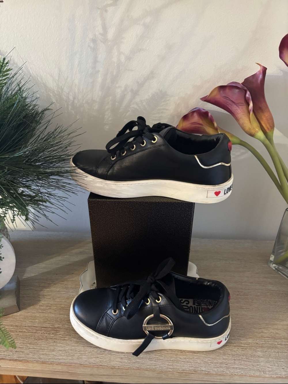 Love Moschino Black Sneakers with Red Heart Detail